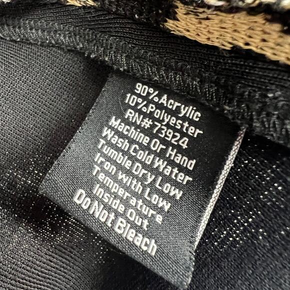 Vtg Misook Cardigan Sweater Petite Large Leopard Print Black Tan Shoulder Pads - Picture 5 of 9